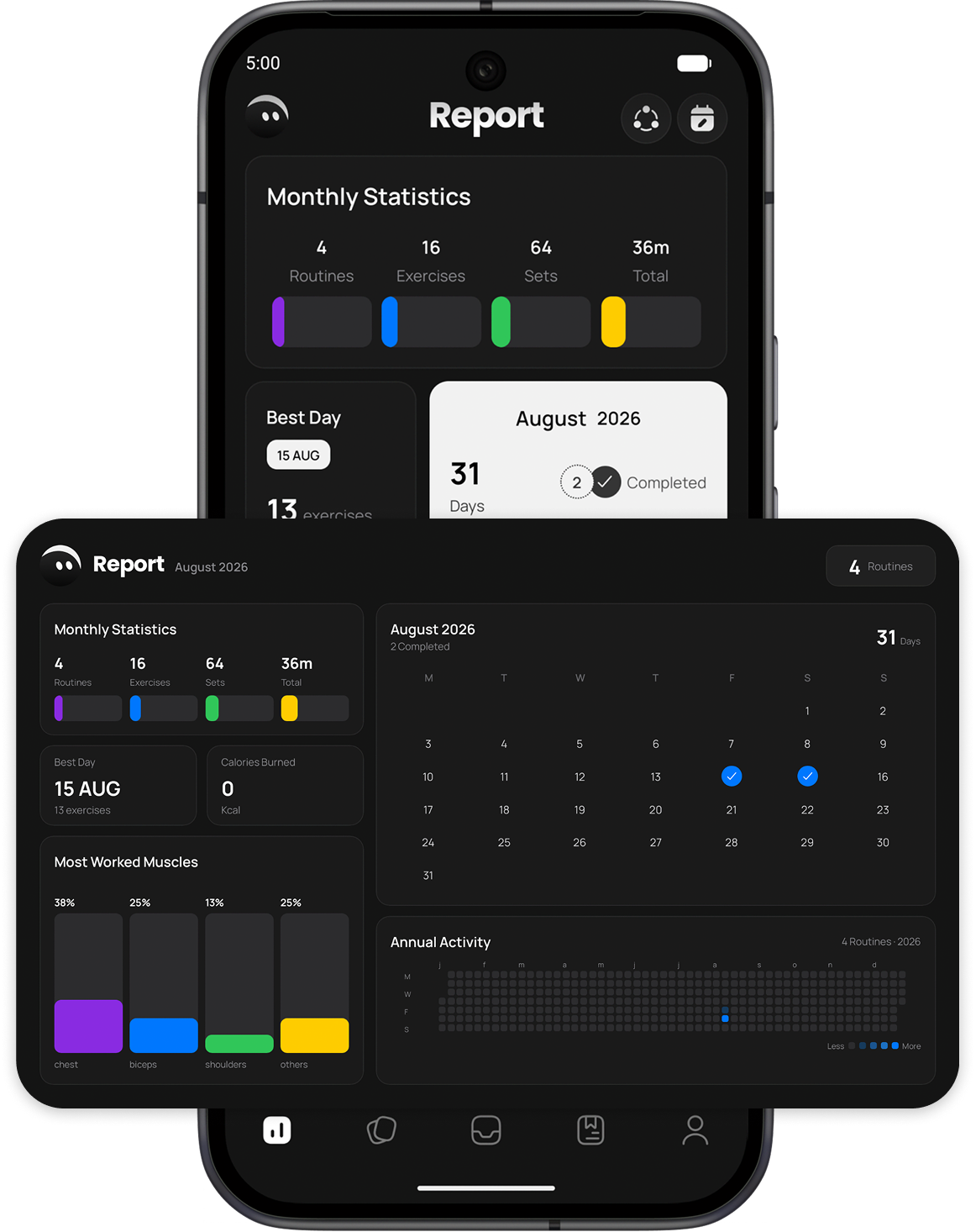 Workout charts and detailed training reports in Doo It!